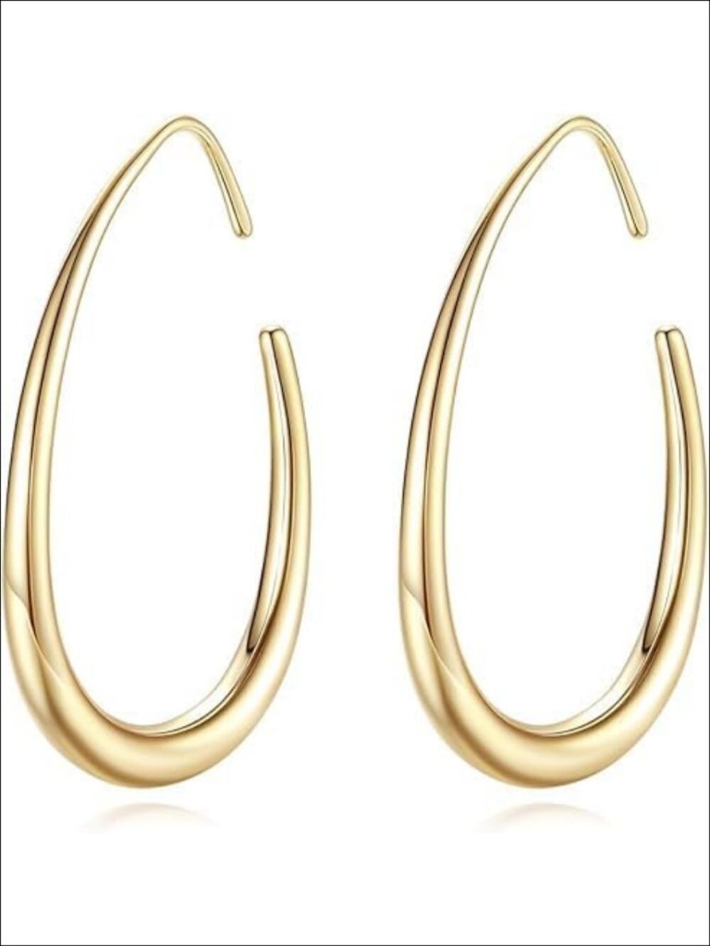 14K Gold Plated Hoop Earrings Minimalist C-Shape Design 34.8mm